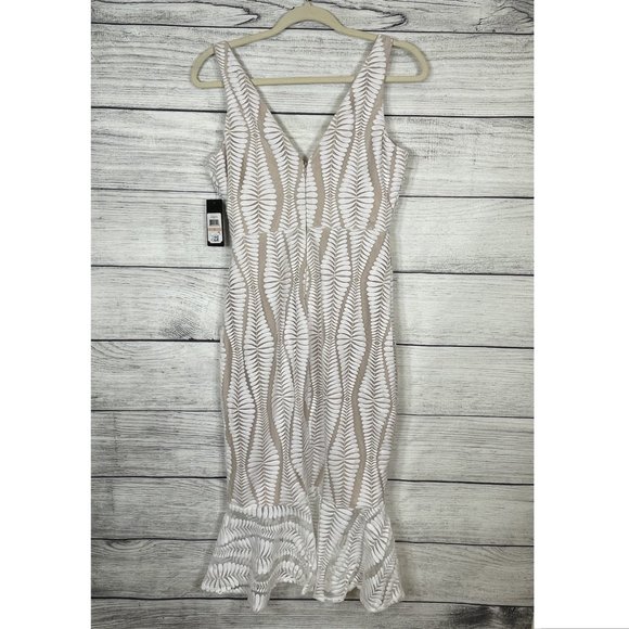 NWT GUESS Embroidered Mesh Sleeveless Sheath Dress Nude White Sz 2 - Picture 2 of 15
